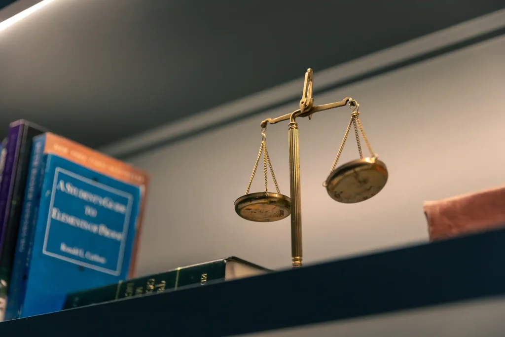 a model of the scales of justice on a shelf