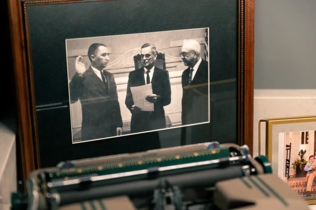 a framed black and white photograph