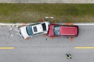 Car crash with two vehicles collided at traffic accident site on Savannah, GA street